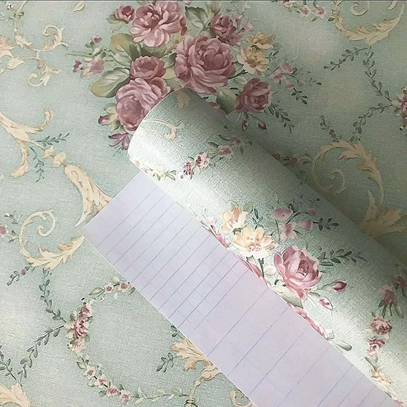 Teemall Vintage Blooming Flower Wallpaper Peel & Stick Backsplash Mural for Livingroom Bedroom Kitchen 17.7''x98'' - Image 1